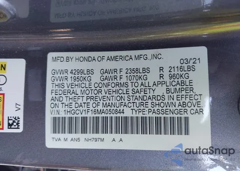 2021 Honda Accord Lx from USA, damaged, VIN 1HGCV1F16MA050844